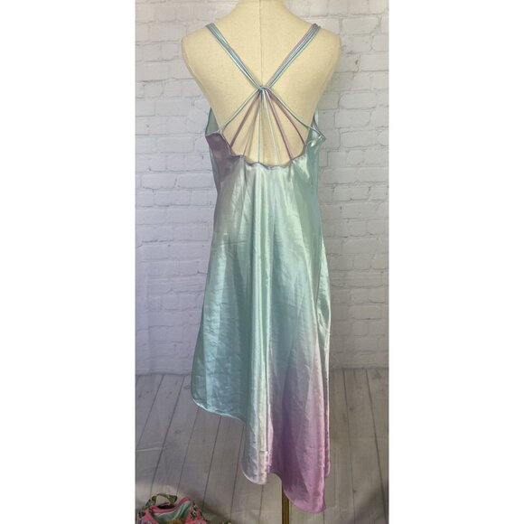 CLEARANCE Je Jadore Strappy Blue Purple Ombre Satin Cowl Neck Midi Medium Slip - Picture 6 of 8